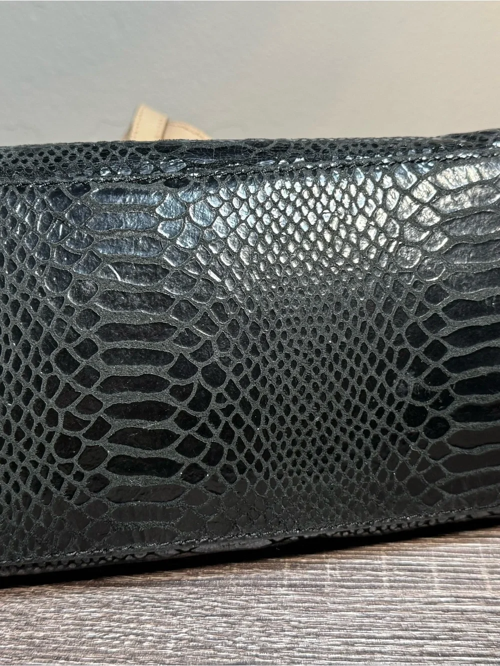 Michael Kors Black Textured Leather Tote with Cream Straps and Gold Hardware